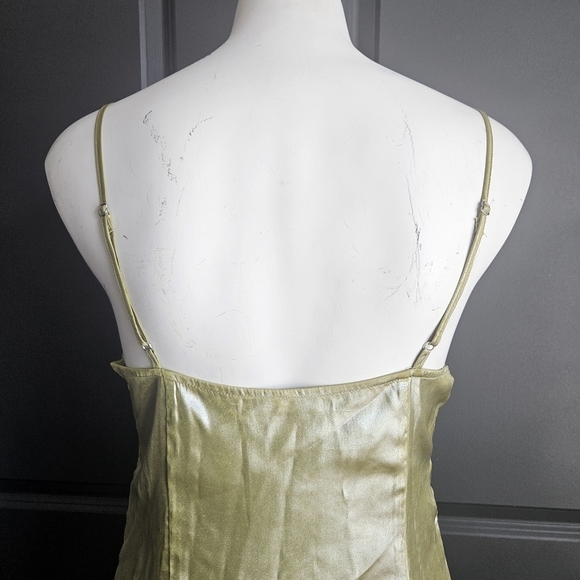 Urban Outfitters Mallory Asymmetrical Metallic Lime Green Slip Dress Size Medium - Picture 6 of 11